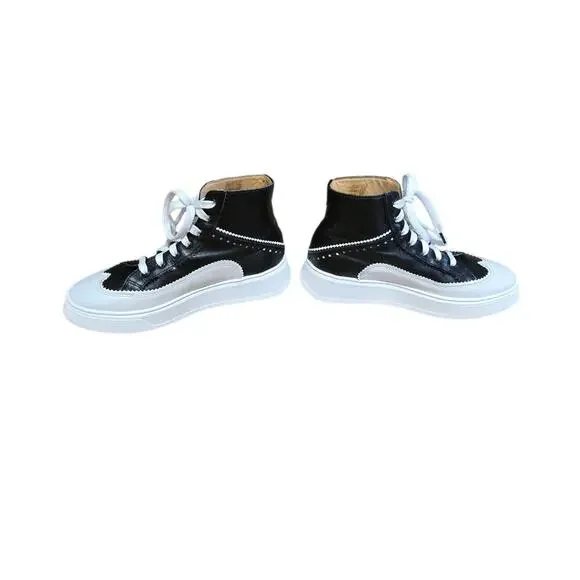 The Office of Angela Scott Gemma Black White Leather High Top Sneakers Size 7.5 - Picture 4 of 9